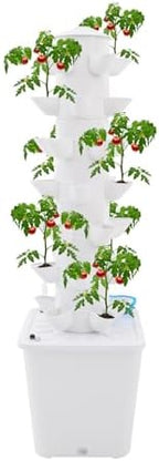 Hydroponics Tower Indoor Growing System,7-Tier 35-Hole Vertical Garden Planter,Herb Garden Kit with 2.64Gal Water Tank,Automatic Water Circulation Pump for Gardening Lover (White-A) by KannBeki