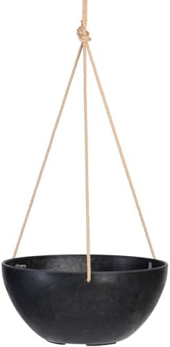 Root & Vessel Self Watering Hanging Planter for Indoor or Outdoor Plants, Unique Marbled Hanging Basket Made of Eco-Friendly Blend of Stone & Plastic, Black, 12" by Novelty