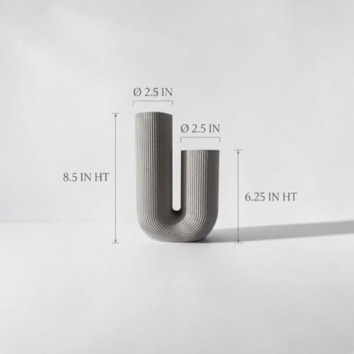U-Shaped Modern Vase, Minimalist Ribbed Planter for Real & Dried Plants, Sustainable Home Décor (Champagne) - Image 4