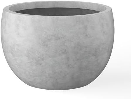 Kante Large Round Bowl Pale Gray Concrete Planter 20" Dia, Outdoor by Unknown