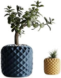 Geometric Textured Planter Pots, Diamond Pattern, Navy Blue and Yellow, Set of 2, Modern Home Decor by Unknown