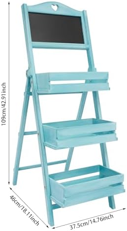 Wooden Plant Stand with Chalkboard, 3-Tier Solid Wood Plant Stand, Fir Wood Ladder Shelf for Indoor/Outdoor Plants, Succulents, 22lbs Load Capacity (Blue) - Image 2