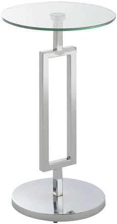 Convenience Concepts Town Square Chrome Glass Drinks End Table 12" - Round Cocktail Side Accent for Modern Living & Family Room, Geometric Metal Plant Stand, Display Pedestal - Image 4
