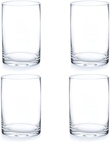 Enova Floral Set of 4 Clear Glass Cylinder Vase, 4W x 6H Inches Round Flowers Vase, Pillar Candle Floating Candle Holders Vase, Small Floral Glass Vase for Home Office Decor, Wedding Centerpiece by EnovaFloralInc