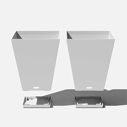Veradek Nobleton Indoor/Outdoor Wide Square Planter (White, 22 inch - 2 Pack with 2 Saucer Trays) - Image 3
