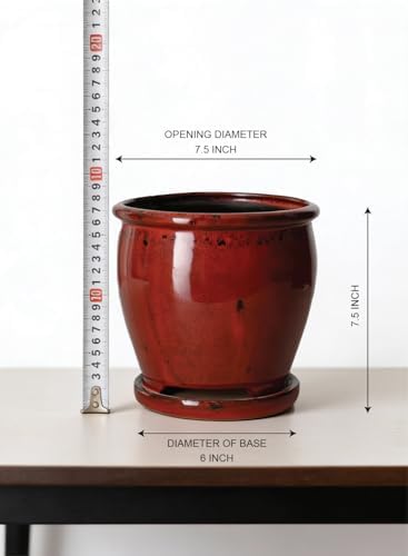 Serene Spaces Living Sora Red Ceramic Planter, Indoor Plant Pot with Built-in Saucer, Glaze Flower Pot for Houseplants, Herbs, Succulents, Home or Office Décor, 7" Diameter & 7" Tall, Pack of 6 - Image 5