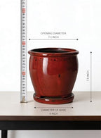 Serene Spaces Living Sora Red Ceramic Planter, Indoor Plant Pot with Built-in Saucer, Glaze Flower Pot for Houseplants, Herbs, Succulents, Home or Office Décor, 7" Diameter & 7" Tall, Pack of 6 - Image 5