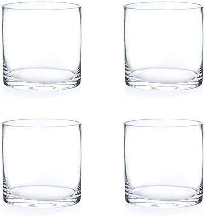 Enova Floral Set of 4 Clear Cylinder Glass Vase, 5W x 5H Inches Round Flowers Vase, Pillar Candle Floating Candle Holders, Floral Glass Vase for Home Office Decor, Wedding Centerpiece by EnovaFloralInc
