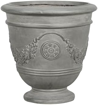 Christopher Knight Home 18.11 Inch Classical Garland Carved Pedestal Urn Planter MGO Faux Stone, for Patio Porch Entryway Decor, Gray - Image 4