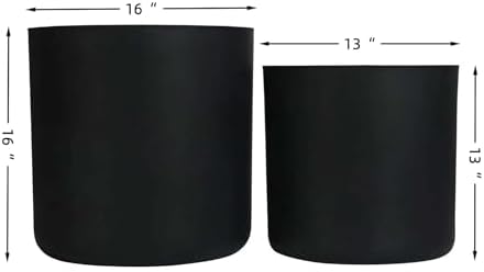 16" Round Concrete Outdoor Planter Pots Set of 2, Rustic Large Planter Pots with Drainage Holes for Home Front Porch Garden Patio, 13" x 13" & 16" x 16", Black - Image 3