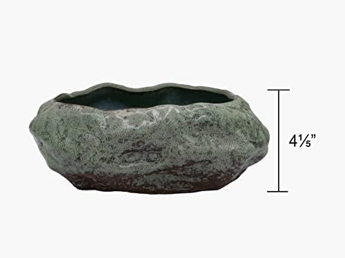 Cotta Planters Bonsai Lotus Pot, Shallow Succulent Planter Pot, Goldfish Pot, Premium Ceramic with Decorative Copper Patina Glaze - Image 5