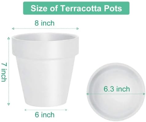 vensovo 8 Inch White Terracotta & Clay Pots with Saucer, 2 Pack - Image 2