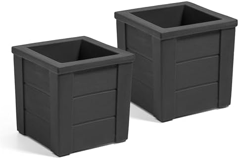Step2 Lakewood Planter Box 2-Pack, Resin Outdoor Window Box Planters, Self-Watering, Black by Unknown