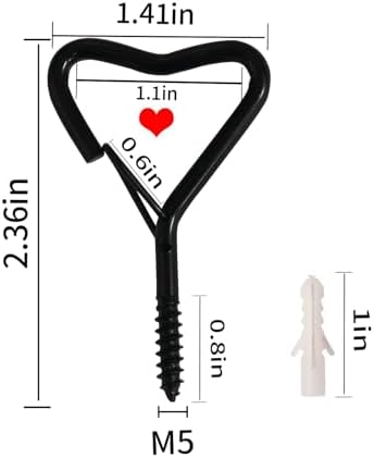 80 Pack Heart Shaped Ceiling Hooks with Safety Buckle Black - Image 2