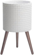 D'vine Dev Planter Pot with Wood Stand, 12 in, Matte White, 88-Z-C-1 by DvineDevPlanterPotsandStand