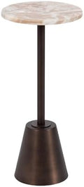Kate and Laurel Tira Elegant Round Drink Table, 10 x 10 x 22, Brown Marble and Bronze, Modern Glam Circle Martini Table for Use as a Small Bedroom Nightstand or Living Room Plant Stand Option by KateandLaurel