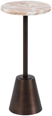 Kate and Laurel Tira Elegant Round Drink Table, 10 x 10 x 22, Brown Marble and Bronze, Modern Glam Circle Martini Table for Use as a Small Bedroom Nightstand or Living Room Plant Stand Option by KateandLaurel