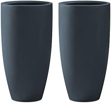 Kante 23.6" H Charcoal Concrete Tall Planters Two Pack, Large Outdoor Indoor Garden Plant Pots with Drainage Hole and Rubber Plug, Modern Decor for Home and Garden by Unknown