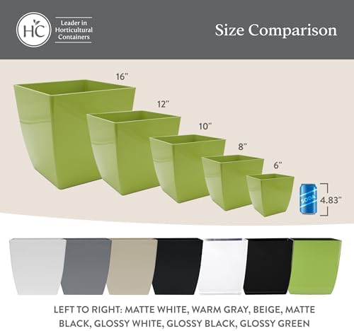 The HC Companies 12 Inch Aria Square Self Watering Planter - Plastic Plant Pot for Indoor Outdoor Plants Flowers Herbs, Matte Black - Image 6