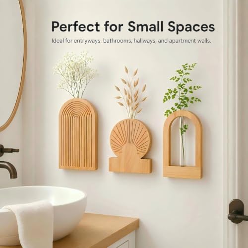 TBWIND Wooden Wall Vases Set of 3, Wall Planters with Glass Tube Kit - Image 6
