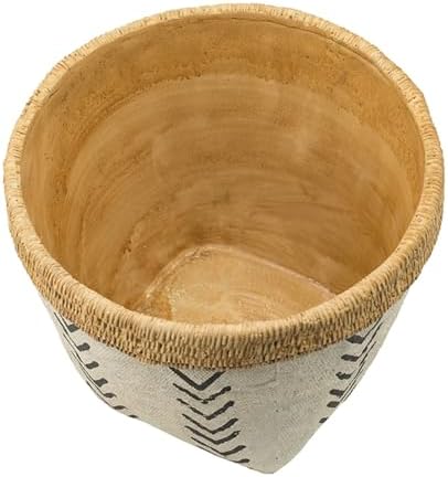 10 x 8 Set of 2 Cement Planters with V Pattern, White and Brown - Image 3