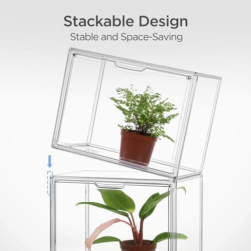 HBlife Mini Greenhouse for Indoor, Clear Stackable Green House with Magnetic Waterproof Door for Small Plants Nursery Germination and Display, Tabletop Portable Greenhouse, 14.1x8.6x10.6 Inch (3 Pack) - Image 5