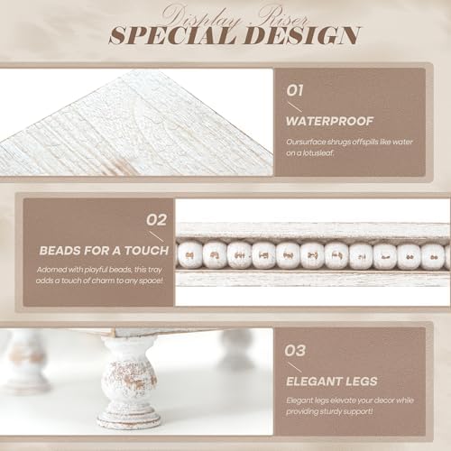 EOSAHR Wood Riser with Beaded: Pedestal Stand for Farmhouse Decor,Whitewash - Image 7