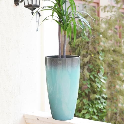 Planters for Outdoor Plants, Large Outdoor Plastic Grey to Azure Gradient Tall Flower Pots 2Pack, Patio Decor Unbreakable Resin, Lightweight Planter - Image 7