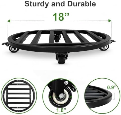 18" Plant Caddy with Locking Wheels, 500lbs Iron Rolling Plant Stand 2-Pack - Image 2