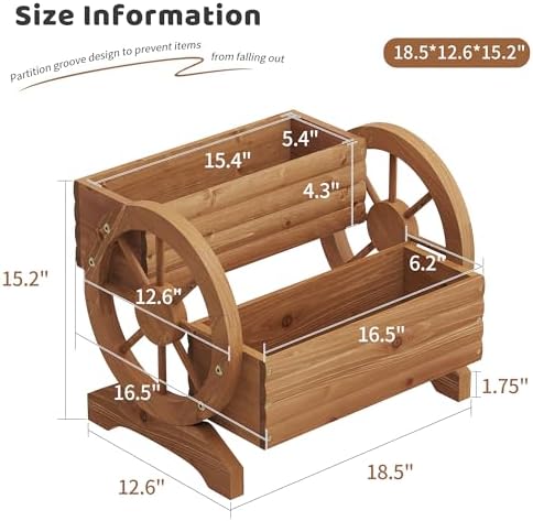 Wooden Wagon Planters for Outdoor Plants, Flower Cart, Wood Planter Boxes Outdoor, Backyard Decor, Flower Planters Outdoor with Wheels Planter for Flowers Vegetables (Brown) - Image 7
