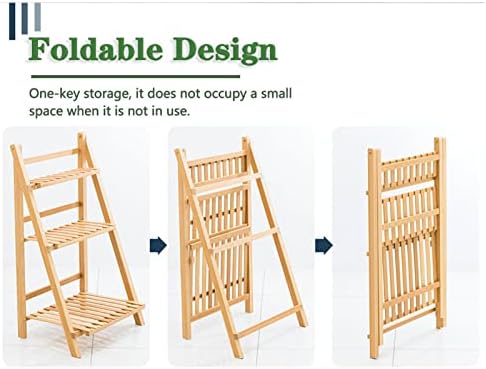 Folding Ladder Shelf Free Standing Plant Stand Display Rack, 43x55x122cm Indoor Outdoor Flower Pot Holder for Garden Patio, 4 Tier Planter Shelves, Bamboo (Color : Brown) - Image 3