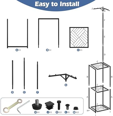 3 Tiered Hanging Plant Stand Indoor outdoor, Corner Plant Flower Stand for Multiple Plants, 67" Tall Plant Rack for 5 Potted Flowers,Plant Shelf for Living Room, Balcony, Patio, Garden, Square Black Metal - Image 6