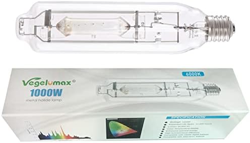 MH 1000W Metal Halide Single Ended HID Grow Light Bulb Lamp High PAR Enhanced Blue and Violet Spectrums for Hydroponic Horticulture Vegetative Growth,CCT 6000K,92,000Lumens,E39 Base by Vegelumax