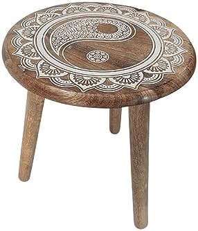 VANIYA CRAFTS® Wooden Engraved Fold-able Side Table/End Table/Plant Stand/Stool for Living Room Bedroom Restaurant Kids Play Furniture Table Round Shape (Natural White) - Image 2