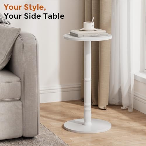 Homleke Round Side Table with Solid Wood Pillar, Small Drink Table - Image 4