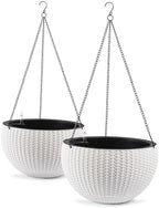 13.5 inch 2Pack Large Hanging Planters for Outdoor/Indoor Plants, Self Watering Hanging Pot with Water Level Indicato, Drainage Holes and Chain for Garden Porch, White by Vigohuseeo