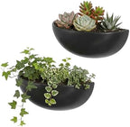 MyGift Matte Black Ceramic Indoor Wall Planter, 12 Inch Semi Circle Hanging Wall Vase, Set of 2 by MyGiftHome