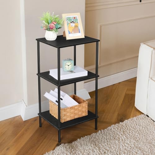 ETELI Tall Side Table with Storage 3 Tier Black End Table Metal Storage Shelves for Living Room Bedroom Bathroom Small Slim Table for Office - Image 2