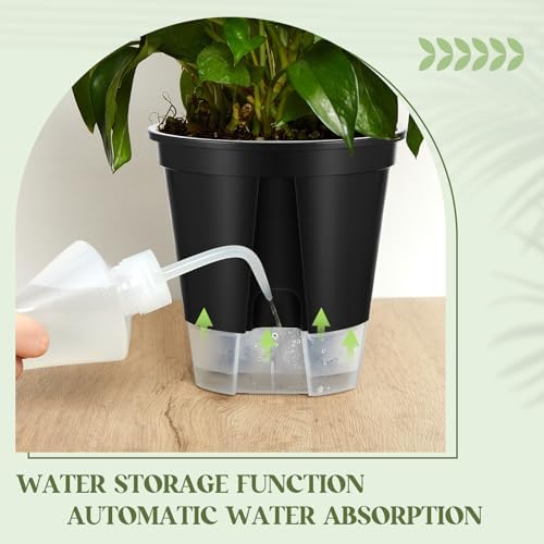 Wonderjune Self Watering Planter, 4.72'', 5.91'', 7.09'', Black, 9 Pcs - Image 3