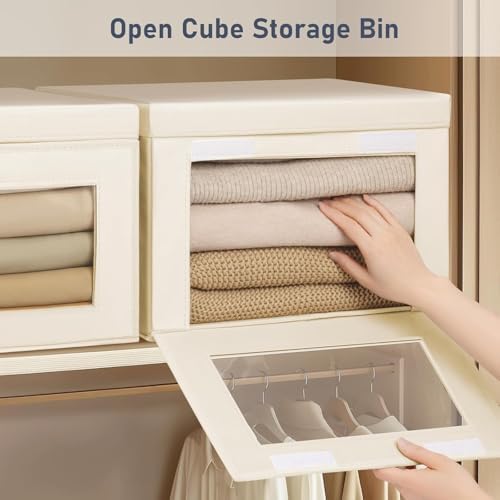 DIMJ Storage Bins with Lids - 8 Pack Large Fabric Closet Organizer with Window & Handles, Collapsible Decorative Storage Boxes for Shelves Under Bed, Books Clothes Blankets Sweaters Organization - Image 2