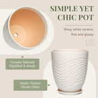 11.8 Inch Modern Ceramic Plant Pot with Saucer, Flower Pot with Drainage Hole Mesh Net,Indoor Outdoor Planter (White) - Image 3