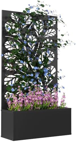 Outsunny Metal Raised Garden Bed with Trellis, Twigs and Leaves Cut-Outs by Outsunny