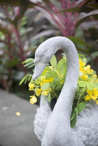 16.5x9x15.5" Transitional Lightweight Elegant Gray Swan Flower Planter with Wings, Bird Figurine Planter for Flowers, Succulent, Accent Display - Hand-Finished Faux Stone Decor - Image 6