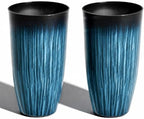 Worth Garden 20" H. Large Plastic Planters - Set of 2 Gradient Blue Glossy Smooth Finish - Tall Plant Pots for Indoor & Outdoor Use - Decorative Lightweight Flower Pots for Front Porch, Patio, Deck by WORTH