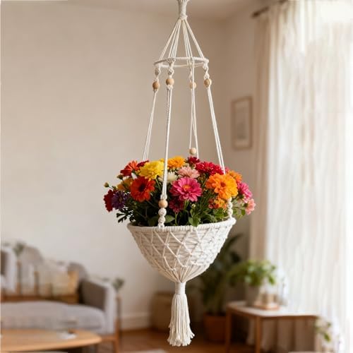 Hanging Planters Baskets, 41in Large Wall Flower Pot Holder，2 Pack Cotton Rope Macrame Plant Hanger with Hooks, for Indoor Outside Balcony Decoration(Style-A,2pack) - Image 6