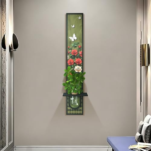 3D Sandstone Wall Art 47"x8" with Vase and Shelf, Rose Print - Image 6