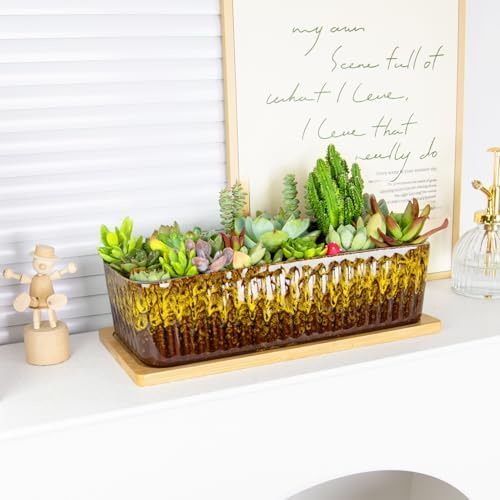 Succulent Pots, 12'' Long Rectangle Planters with Tray, Windowsill Planter - Image 4