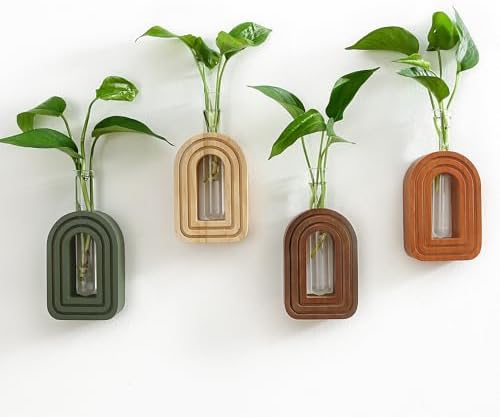 GRID FORTE 4 Pack Wood Wall Arched Propagation Vases by GRIDFORTE