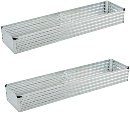 Foxlang 8x2x1ft(2 Pack) Galvanized Raised Garden Bed,Outdoor Planter Box Metal Patio Kit Planting Bed for Vegetables Flowers Herb,Silver by Foxlang