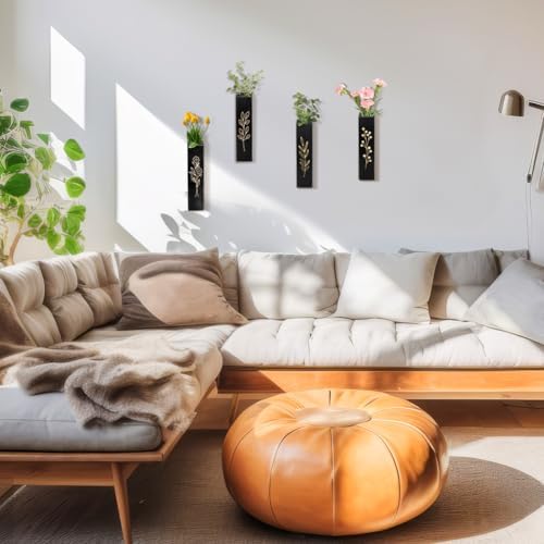 peacoblue Wood Wall Planter, 4 Pack Indoor Pocket Wall Vases Decor for Boho Farmhouse Living Room Bedroom Dried Flowers Faux Greenery Plants Black - Image 6